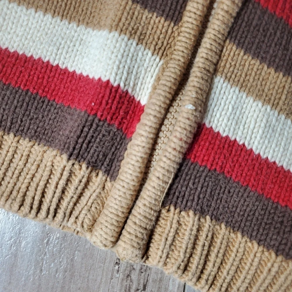Gymboree 2009 Hooded Knit Striped Winter Sweater Full-Zip Brown Red Vintage